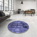 Round Patterned Medium Slate Blue Rug in a Office, pat3301blu