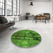 Round Patterned Deep Emerald Green Rug in a Office, pat3301grn