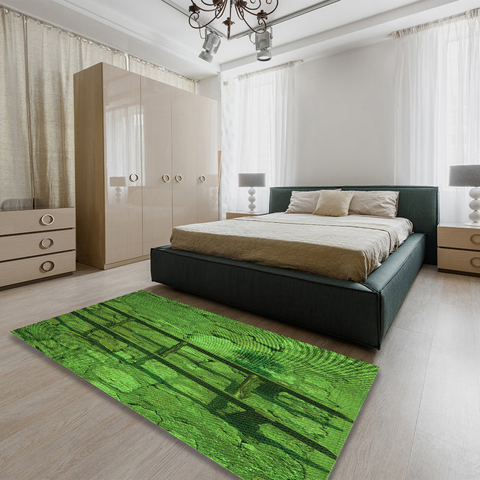 Patterned Deep Emerald Green Rug in a Bedroom, pat3301grn