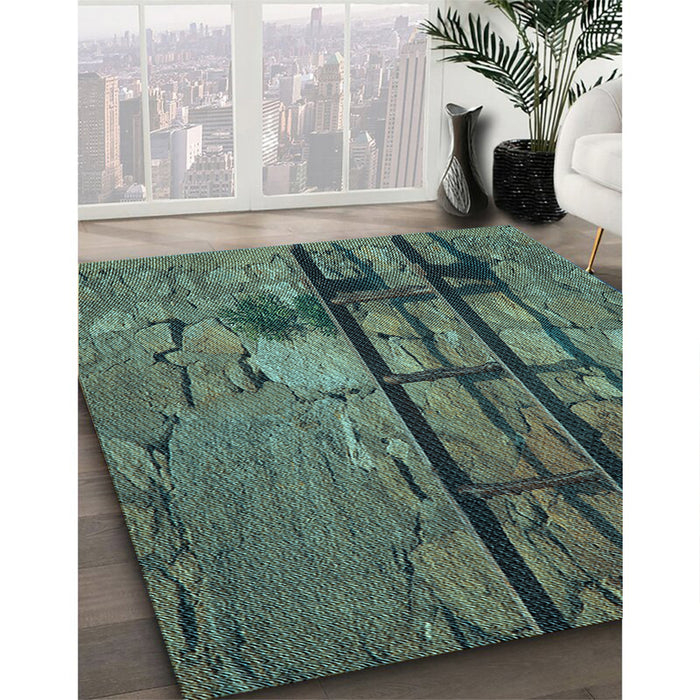 Patterned Mint Green Rug in Family Room, pat3301lblu