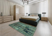 Patterned Mint Green Rug in a Bedroom, pat3301lblu