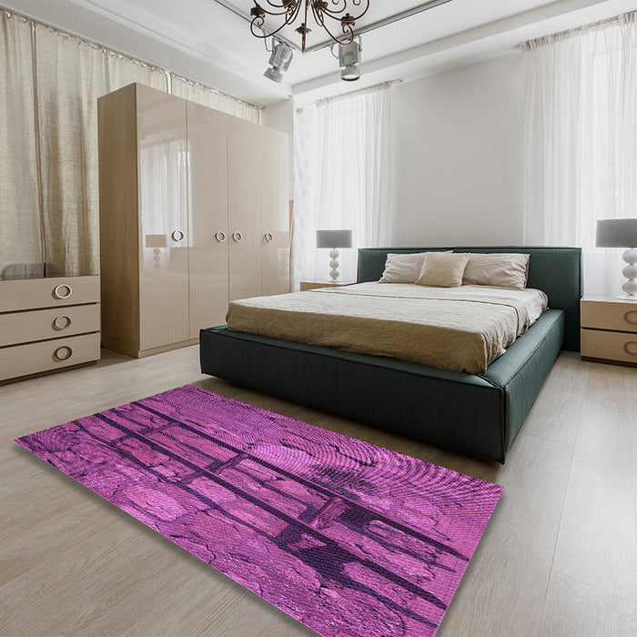 Round Machine Washable Transitional Dark Magenta Purple Rug in a Office, wshpat3301pur