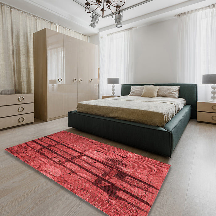 Round Machine Washable Transitional Red Rug in a Office, wshpat3301rd