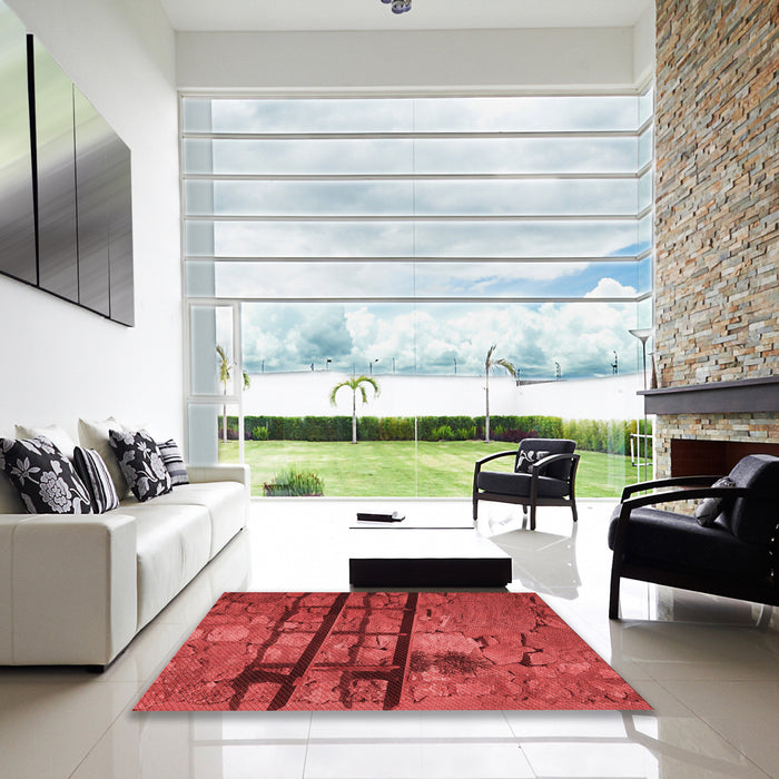 Machine Washable Transitional Red Rug in a Kitchen, wshpat3301rd