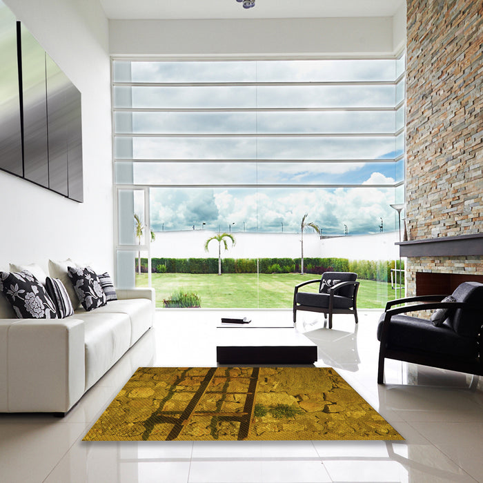 Machine Washable Transitional Dark Bronze Brown Rug in a Kitchen, wshpat3301yw