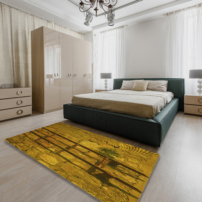 Round Machine Washable Transitional Dark Bronze Brown Rug in a Office, wshpat3301yw