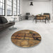 Round Machine Washable Transitional Bakers Brown Rug in a Office, wshpat3301