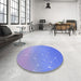 Round Patterned Denim Blue Rug in a Office, pat3303blu