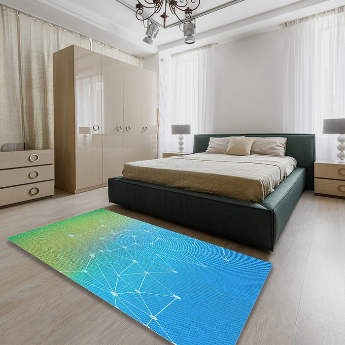 Patterned Turquoise Green Rug in a Bedroom, pat3303lblu