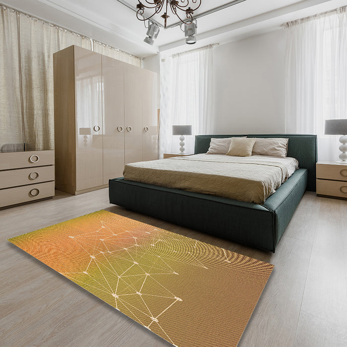 Patterned Yellow Rug in a Bedroom, pat3303org