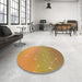 Round Patterned Yellow Rug in a Office, pat3303org