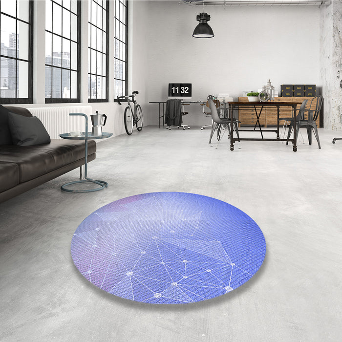 Round Patterned Jeans Blue Rug in a Office, pat3304blu