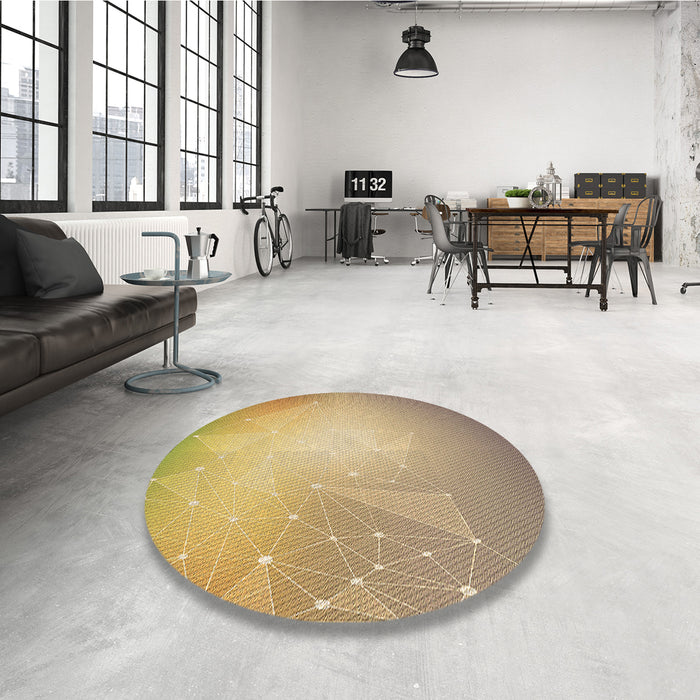 Round Patterned Yellow Orange Rug in a Office, pat3304brn