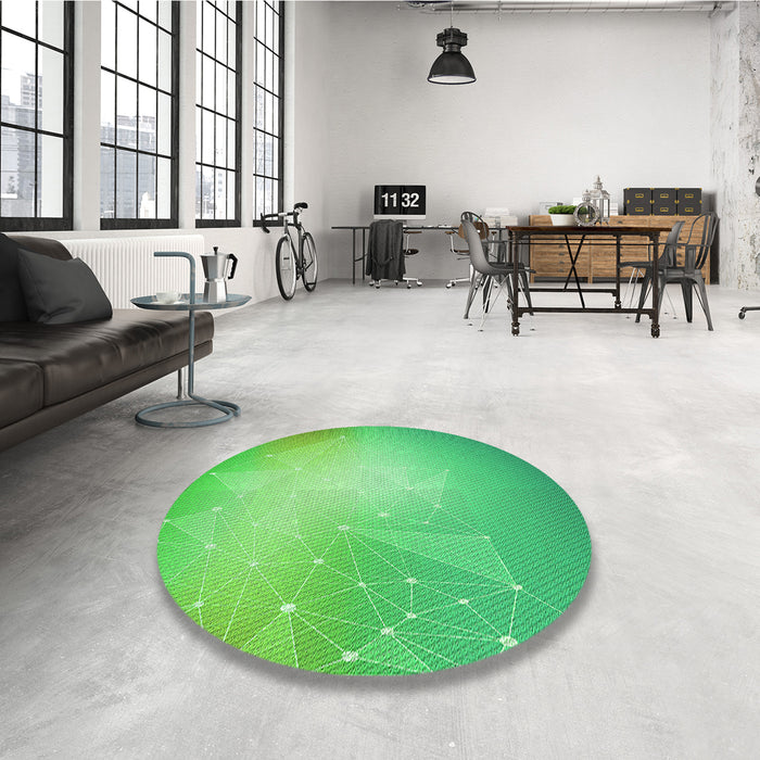Round Patterned Neon Green Rug in a Office, pat3304grn