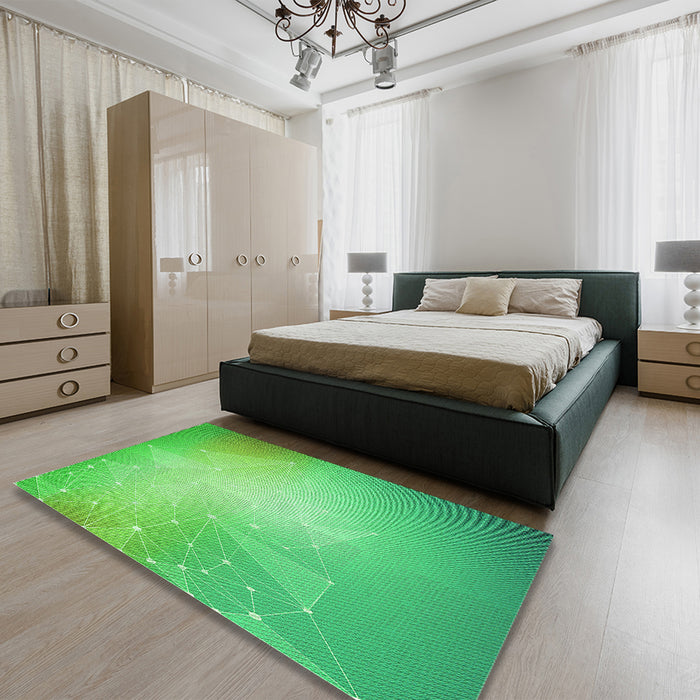 Patterned Neon Green Rug in a Bedroom, pat3304grn
