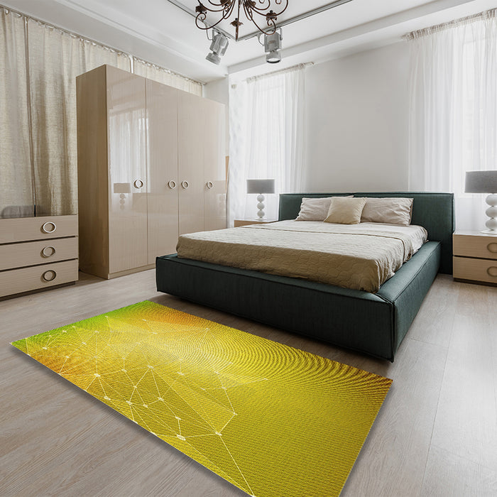 Round Machine Washable Transitional Yellow Rug in a Office, wshpat3304yw
