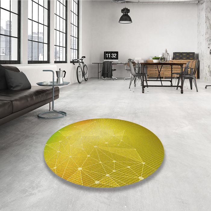 Round Patterned Yellow Rug in a Office, pat3304yw