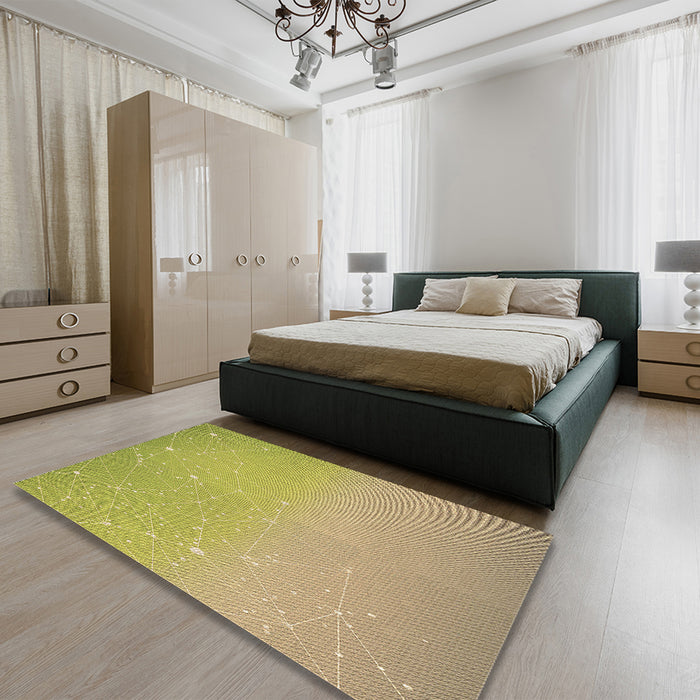Patterned Golden Brown Yellow Rug in a Bedroom, pat3305brn
