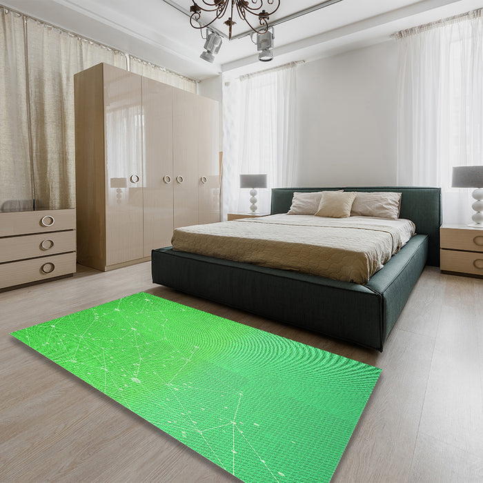 Round Machine Washable Transitional Neon Green Rug in a Office, wshpat3305grn