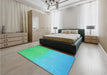 Patterned Dark Turquoise Green Rug in a Bedroom, pat3305lblu