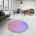 Round Patterned Bright Lilac Purple Rug in a Office, pat3305pur