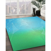 Patterned Dark Turquoise Green Rug, pat3306lblu