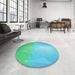 Round Patterned Dark Turquoise Green Rug in a Office, pat3306lblu