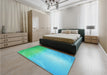 Patterned Dark Turquoise Green Rug in a Bedroom, pat3306lblu