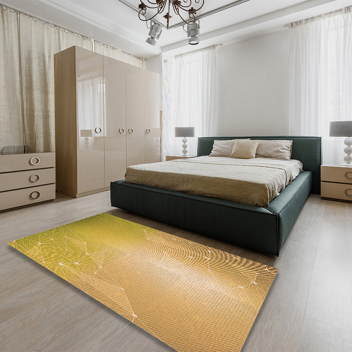 Patterned Saffron Yellow Rug in a Bedroom, pat3306org