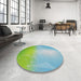 Round Machine Washable Transitional Mint Green Rug in a Office, wshpat3306