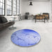 Round Patterned Sky Blue Rug in a Office, pat3307blu