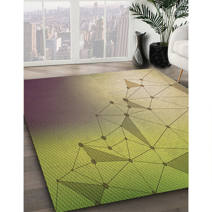 Patterned Metallic Gold Rug in Family Room, pat3307brn