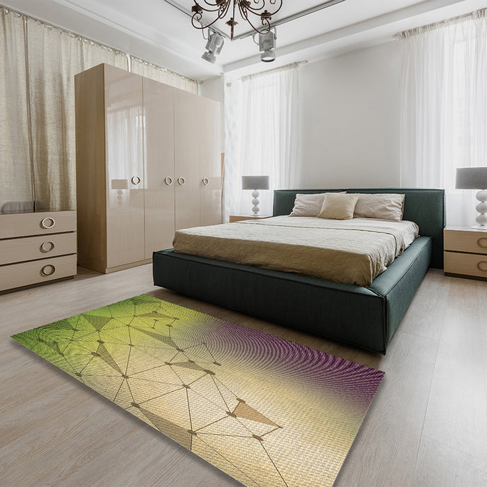 Patterned Metallic Gold Rug in a Bedroom, pat3307brn