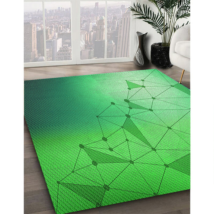Patterned Neon Green Rug in Family Room, pat3307grn