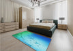 Patterned Blue Ivy Blue Rug in a Bedroom, pat3307lblu