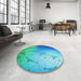 Round Patterned Blue Ivy Blue Rug in a Office, pat3307lblu