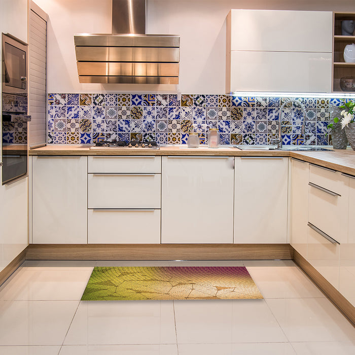 Patterned Yellow Rug in a Kitchen, pat3307org
