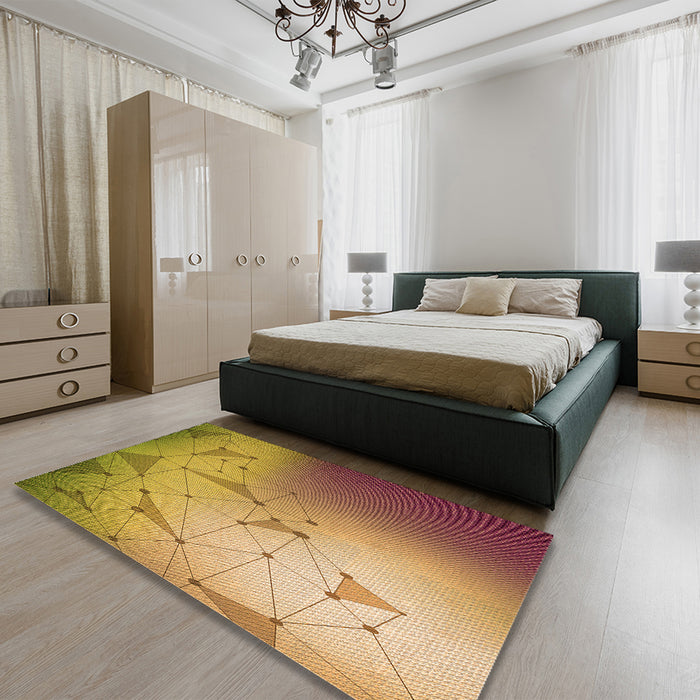 Patterned Yellow Rug in a Bedroom, pat3307org
