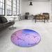 Round Patterned Slate Blue Rug in a Office, pat3307pur