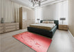 Patterned Ruby Red Rug in a Bedroom, pat3307rd