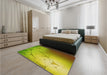 Patterned Dark Yellow Green Rug in a Bedroom, pat3307yw