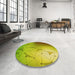 Round Patterned Dark Yellow Green Rug in a Office, pat3307yw