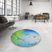 Round Patterned Green Novelty Rug in a Office, pat3307