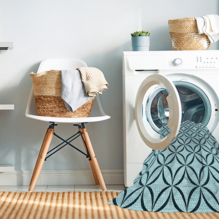Machine Washable Transitional Aquamarine Stone Green Rug in a Washing Machine, wshpat3308lblu