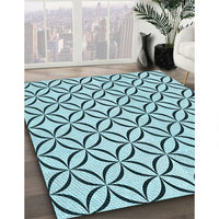 Patterned Aquamarine Stone Green Rug, pat3308lblu