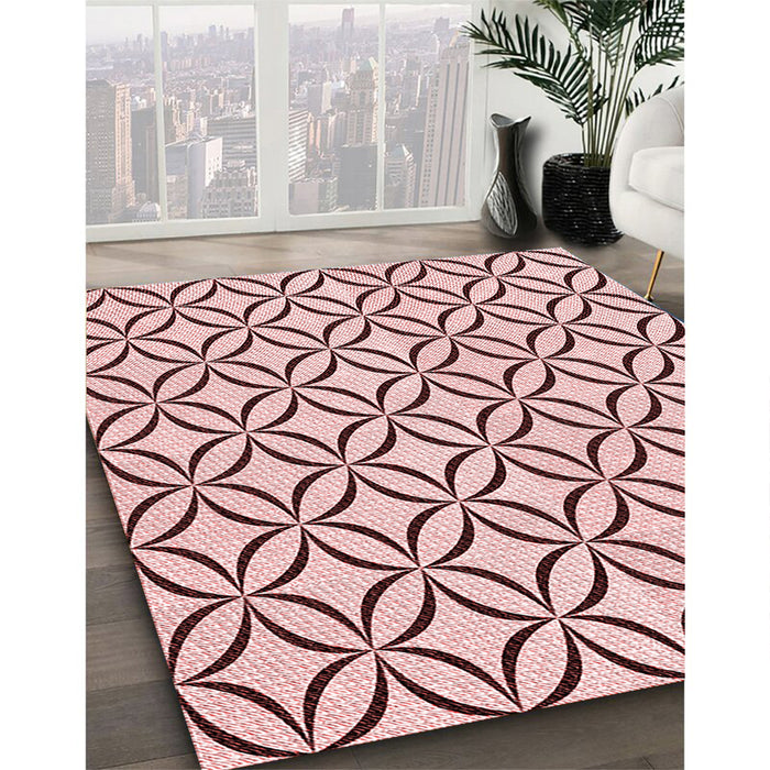 Patterned Light Rose Pink Rug in Family Room, pat3308rd