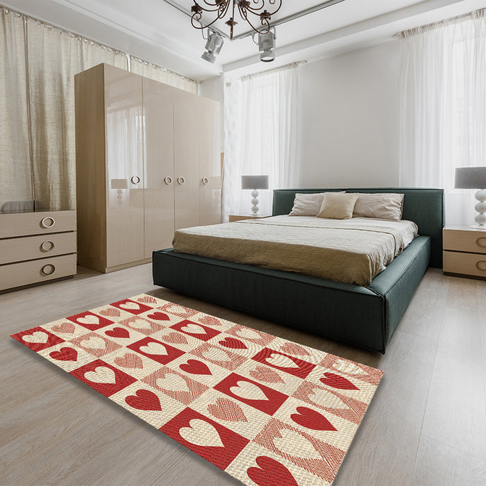 Patterned Red Rug in a Bedroom, pat331brn