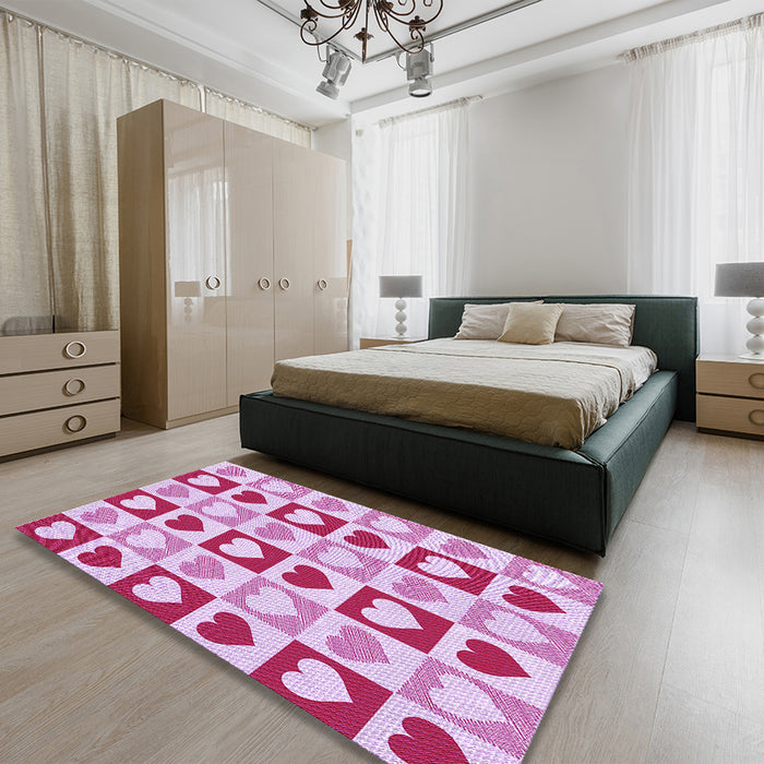 Patterned Neon Hot Pink Rug in a Bedroom, pat331pur