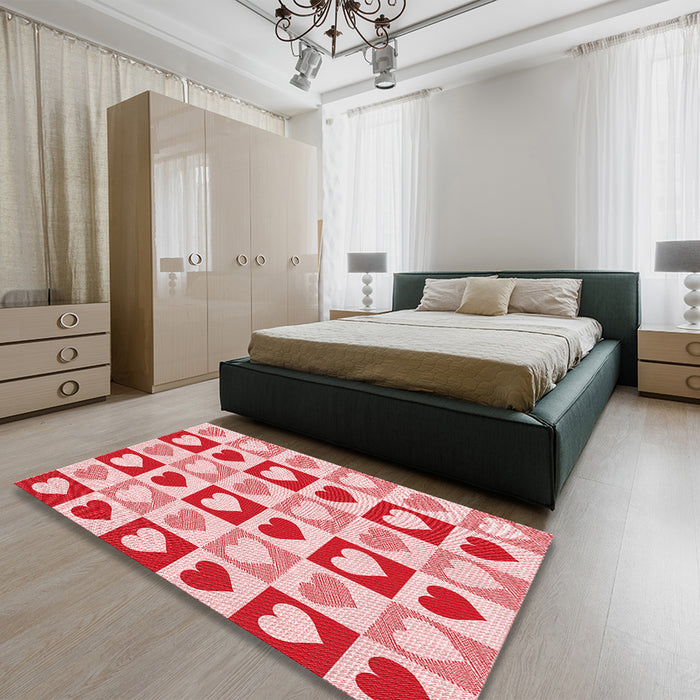 Patterned Pink Rug in a Bedroom, pat331rd