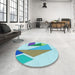 Round Patterned Blue Rug in a Office, pat3311lblu